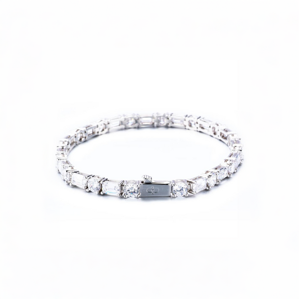Round & Rectangular Tennis Bracelet In White Gold - 5mm